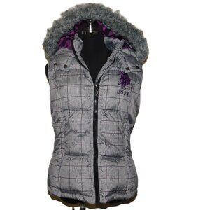 US Polo Assn. Purple & Gray Plaid Puffer Vest Large Ralph Lauren Horse Size XL